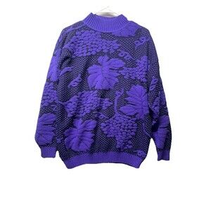 Vintage Jane Adams Sweater Acrylic 80s 1987 Corp Knit Purple Grapes Winery USA